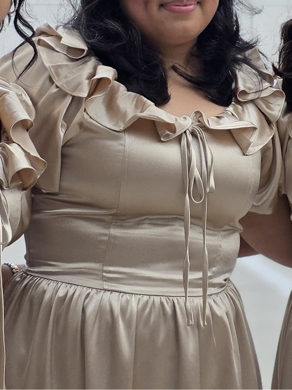 Ivy City Co Gold Satin Ruffle-Trim Maxi Dress - Picture 11 of 14